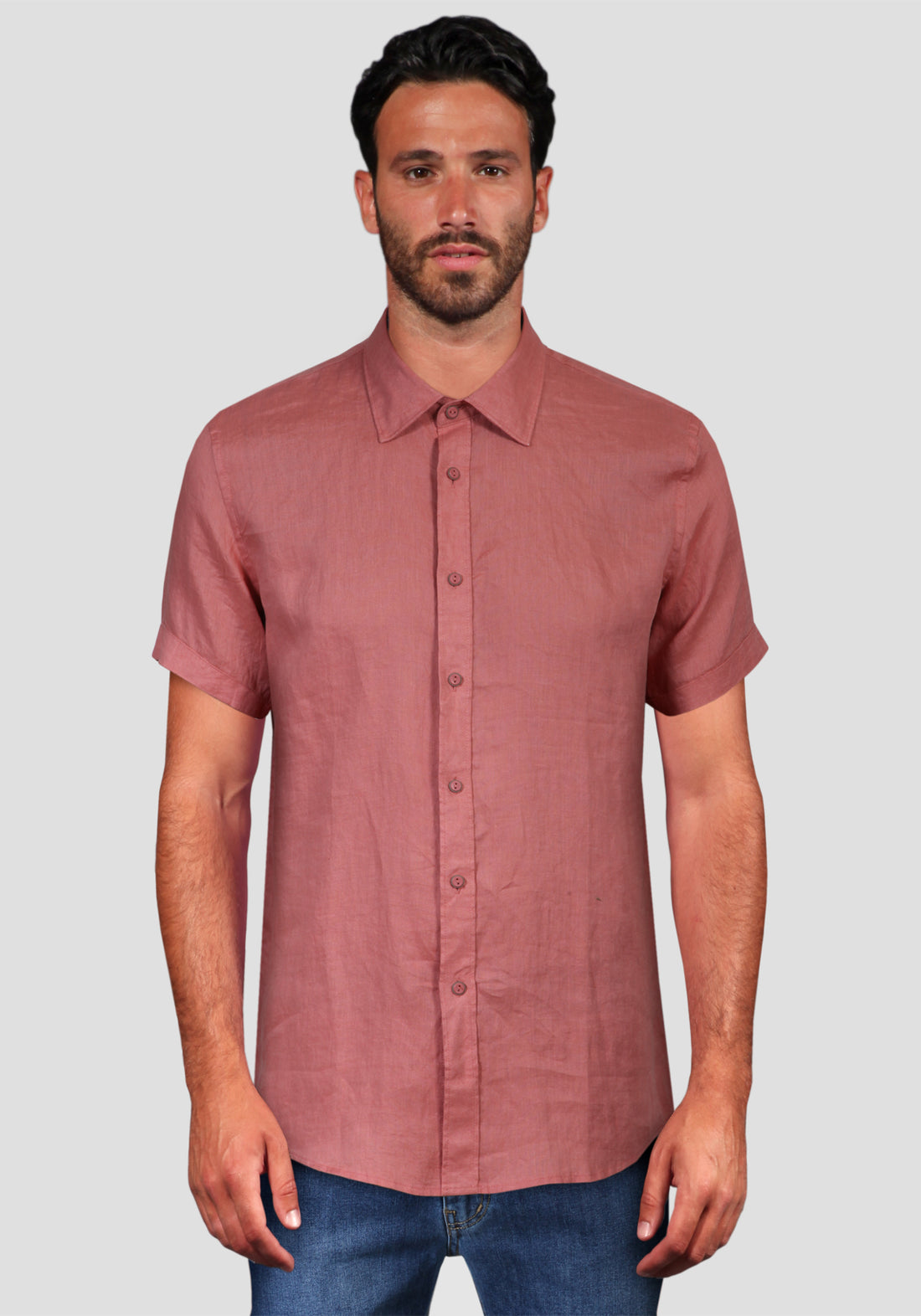 Half Sleeve Linen Shirt - Brick