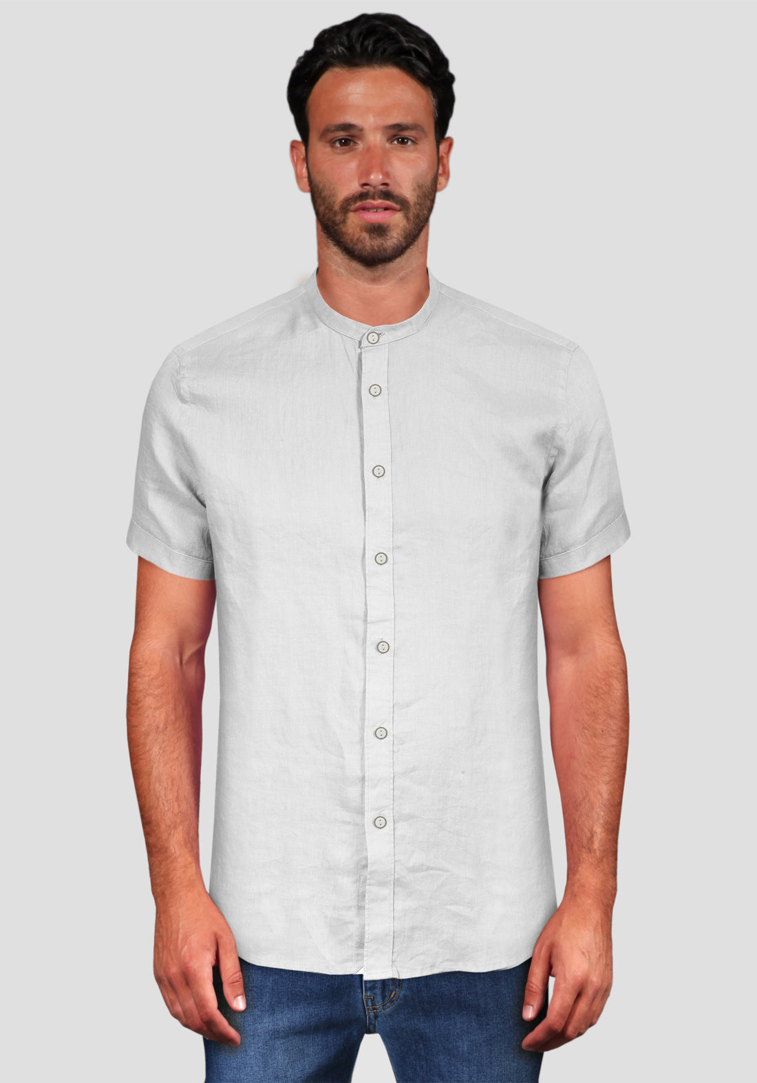 Camicia di Lino Coreana Mezza Manica - Bianco