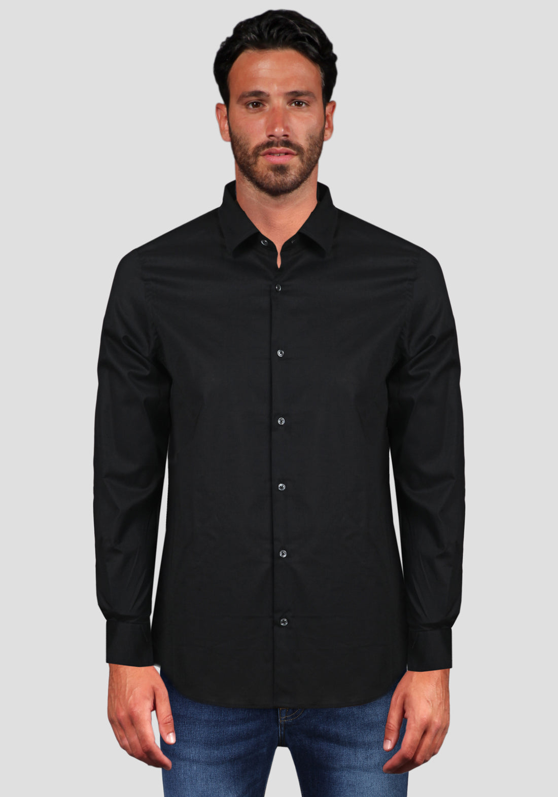 Slim Fit Shirt with French Collar -Black-