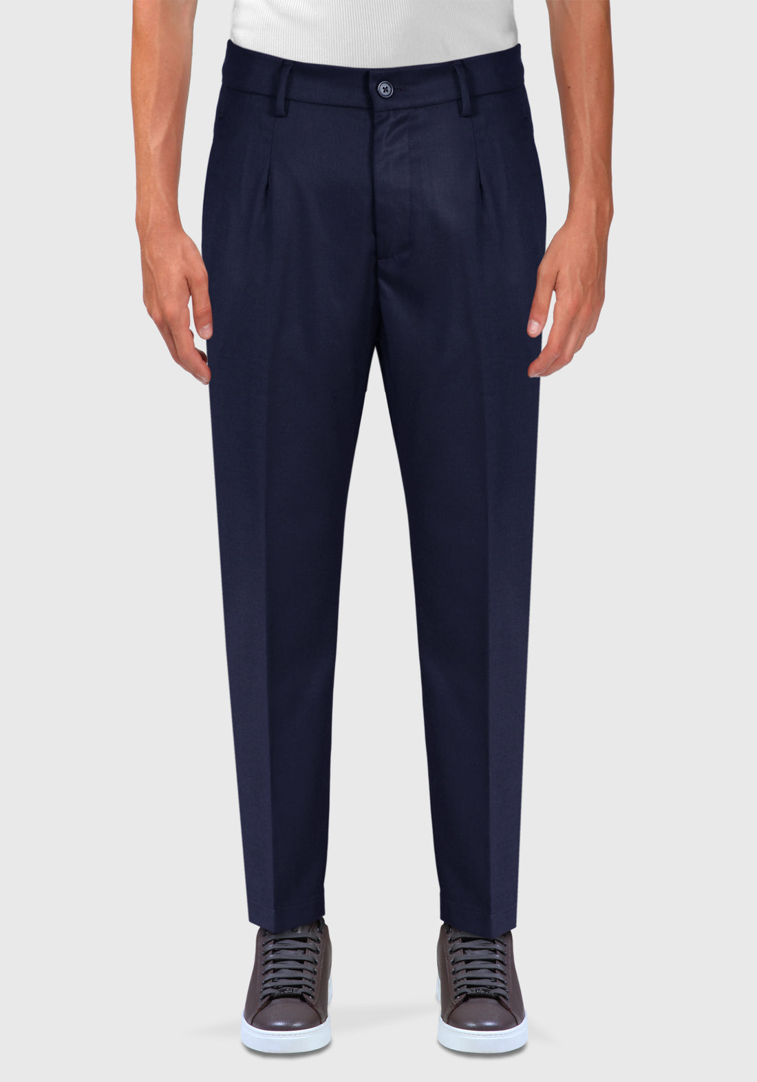Fresco Wool Trousers with Large Pockets on the Back - Blue