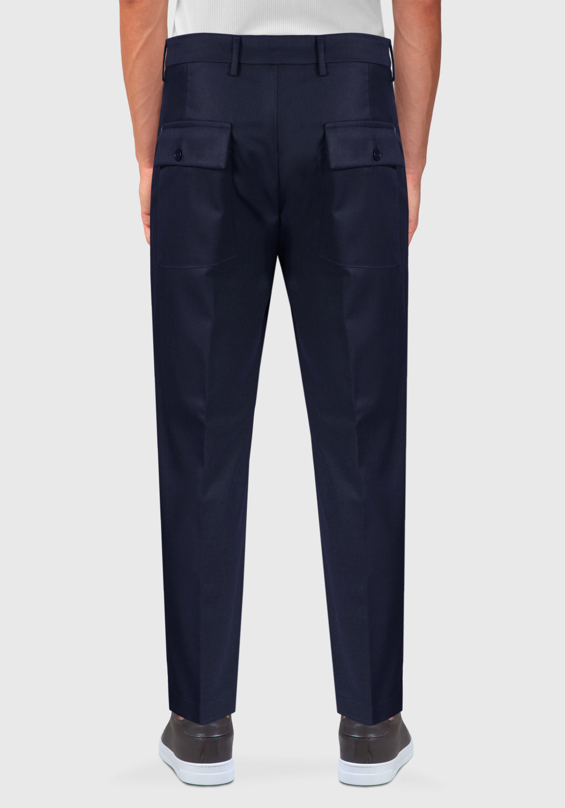 Fresco Wool Trousers with Large Pockets on the Back - Blue