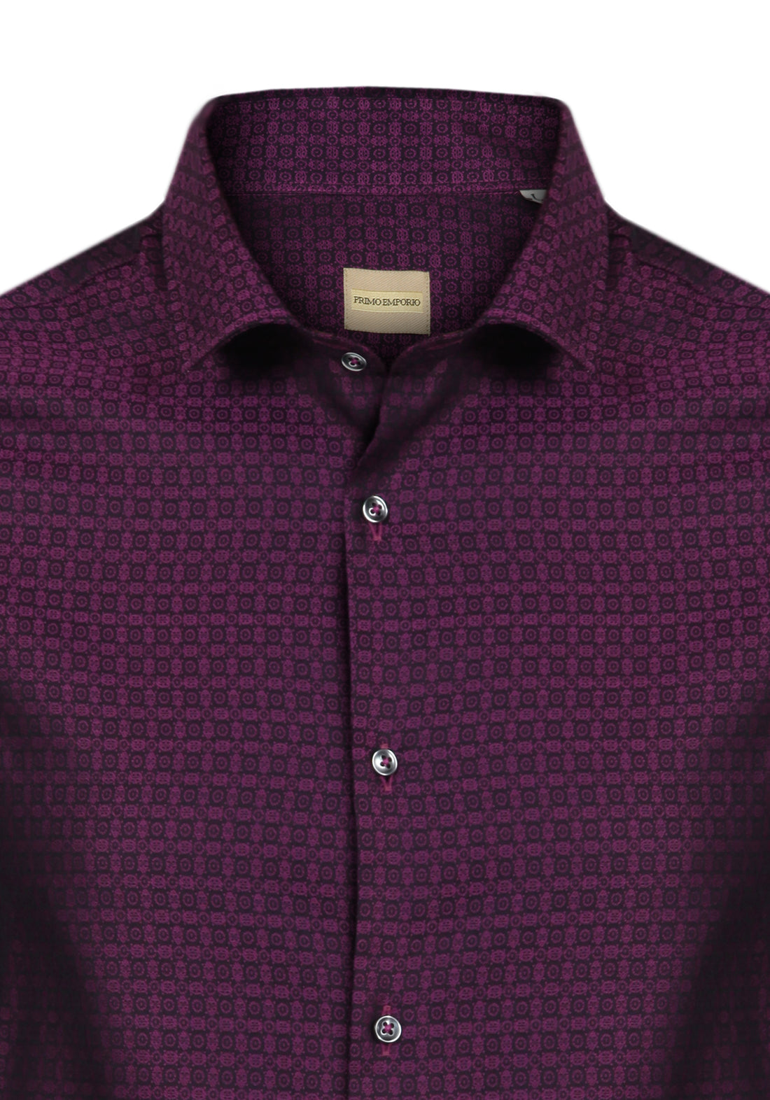 Slim Fit Shirt with French Collar and Micro Print - Wine Red -