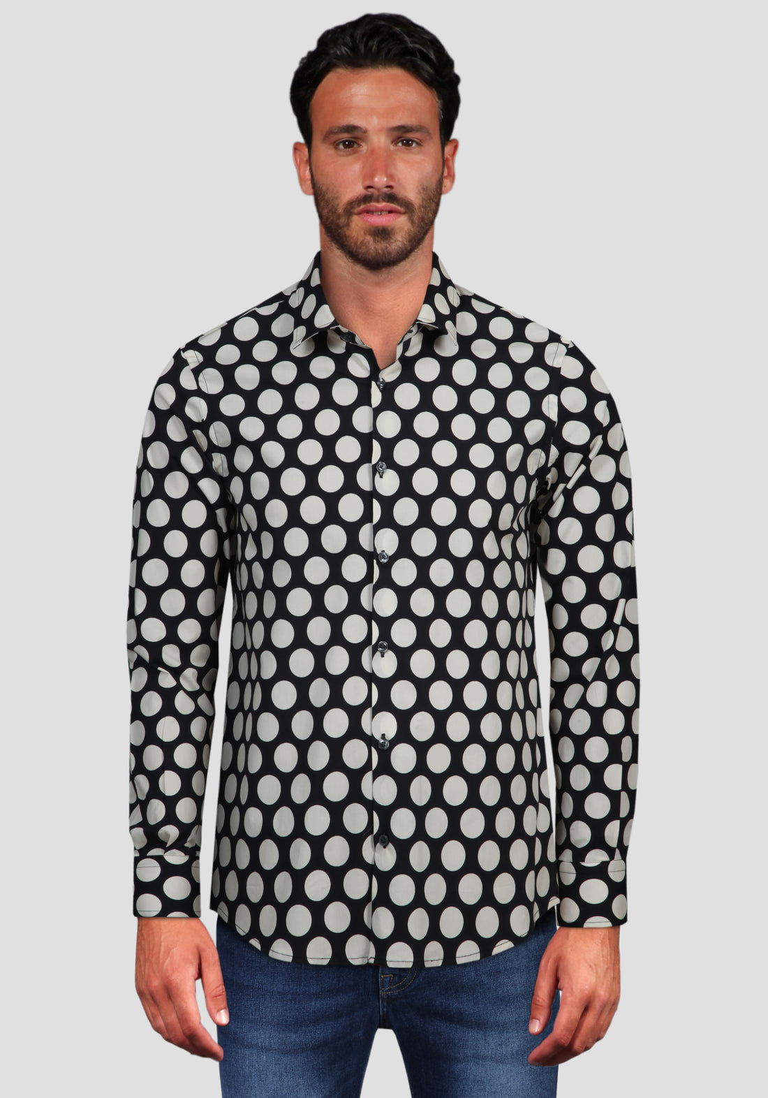 Large Polka Dot Print Shirt -Black-