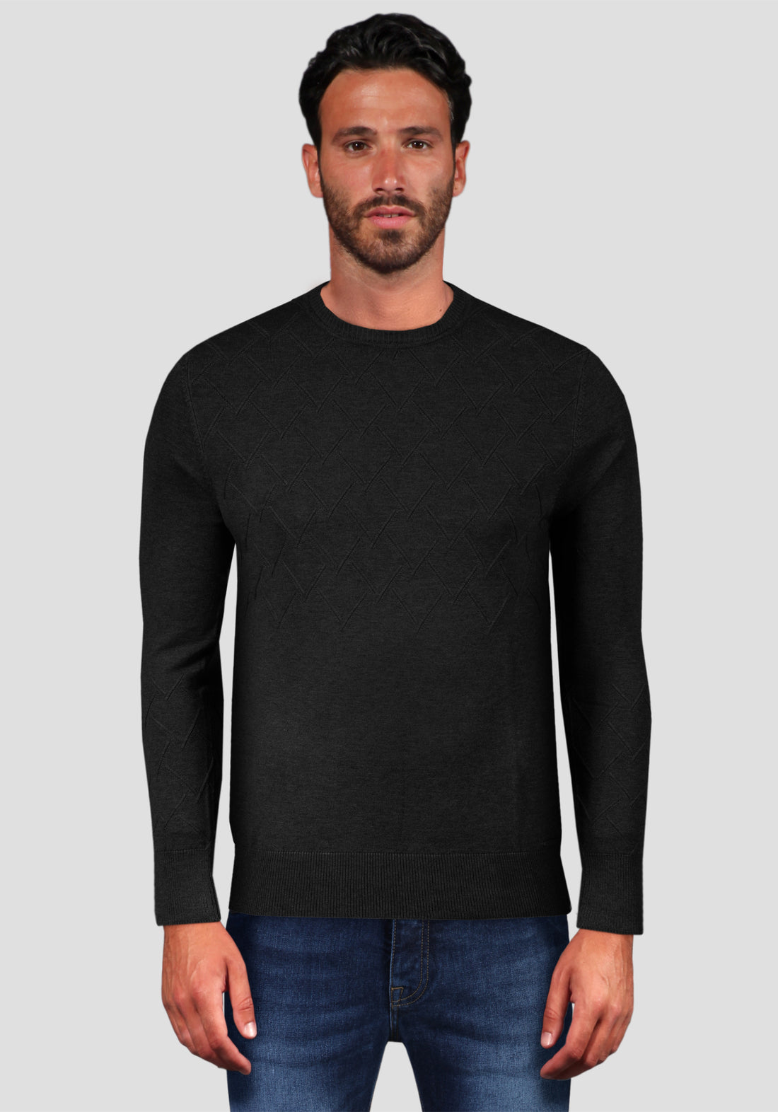 Round neck sweater Geometric elastic viscose - Black