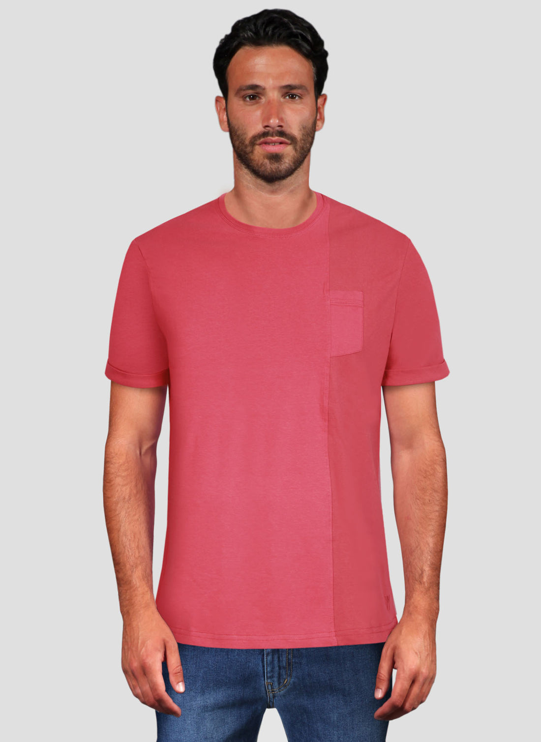 T-Shirt Giro Collo Doppio Tessuto - Corallo