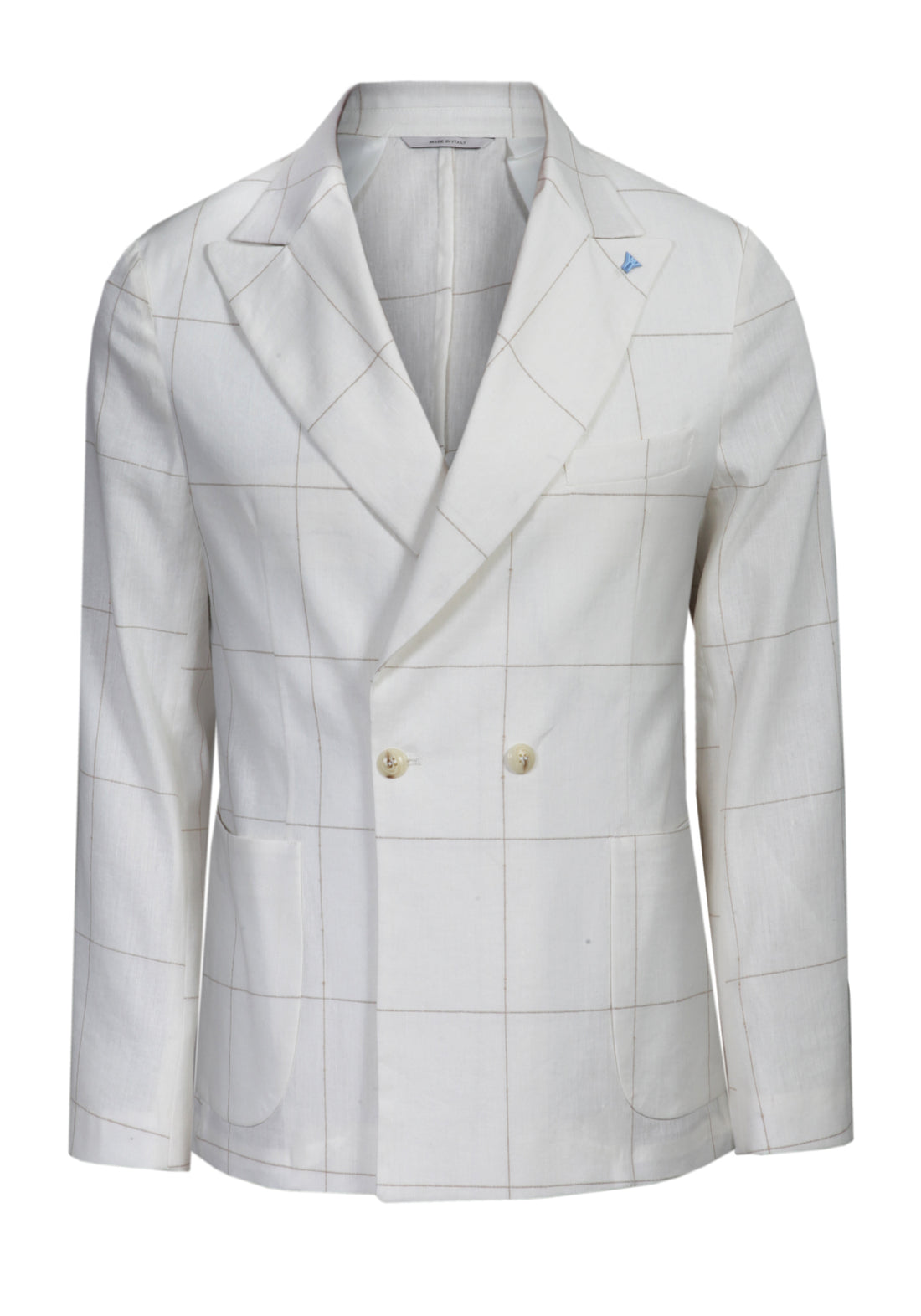 Checked Double Breasted Suit - Cream -