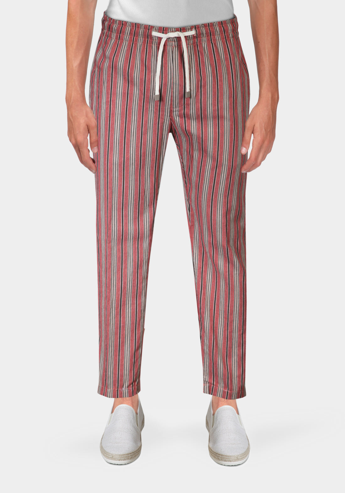 Striped trousers with lace - Red