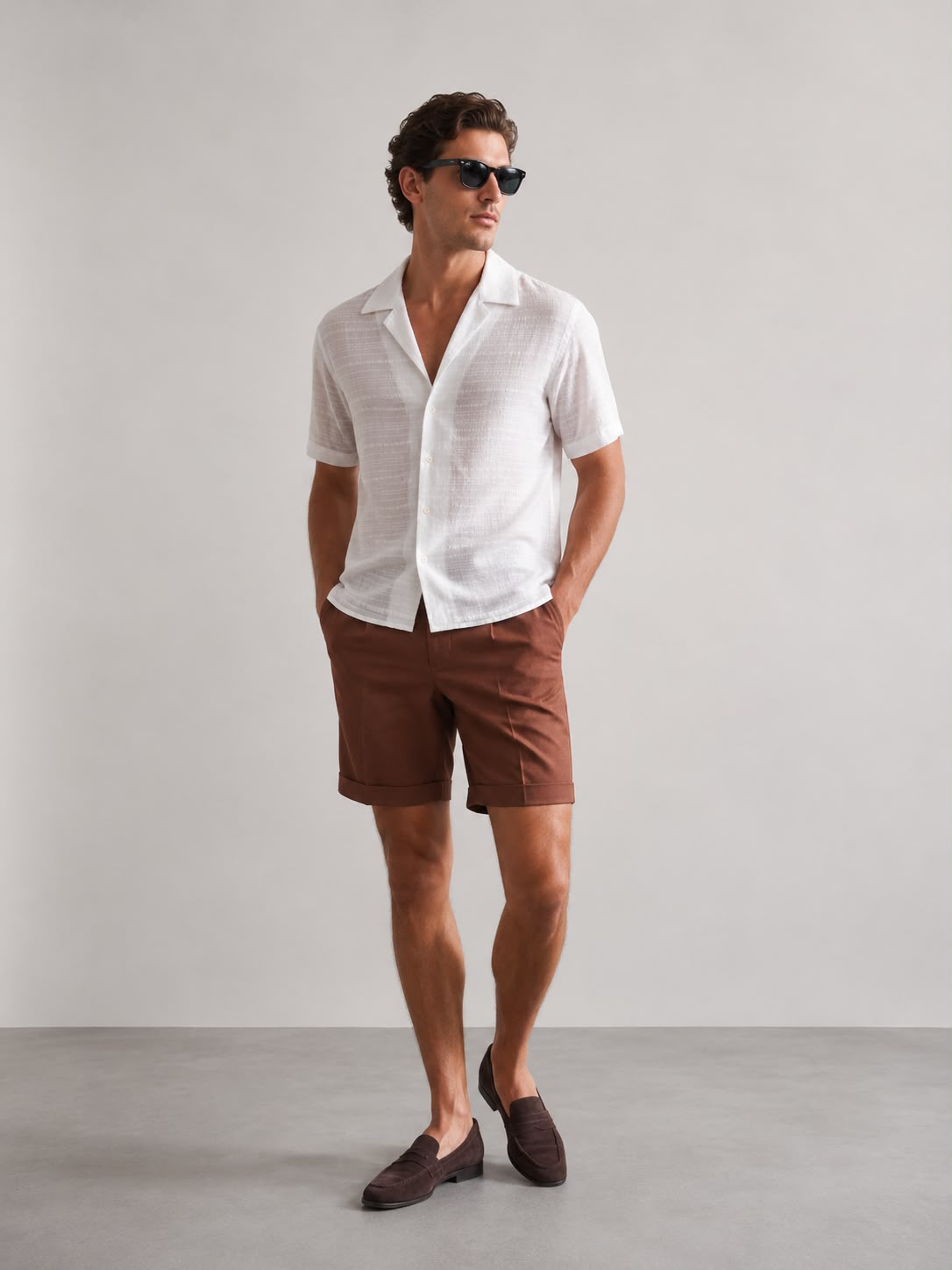 Camicia mezza manica collo Bowling