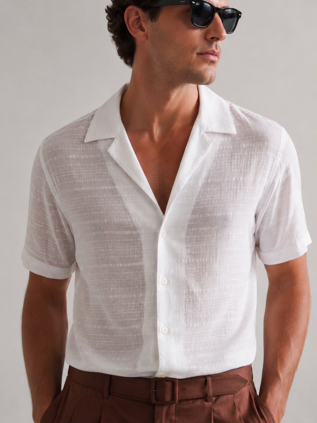 Camicia mezza manica collo Bowling