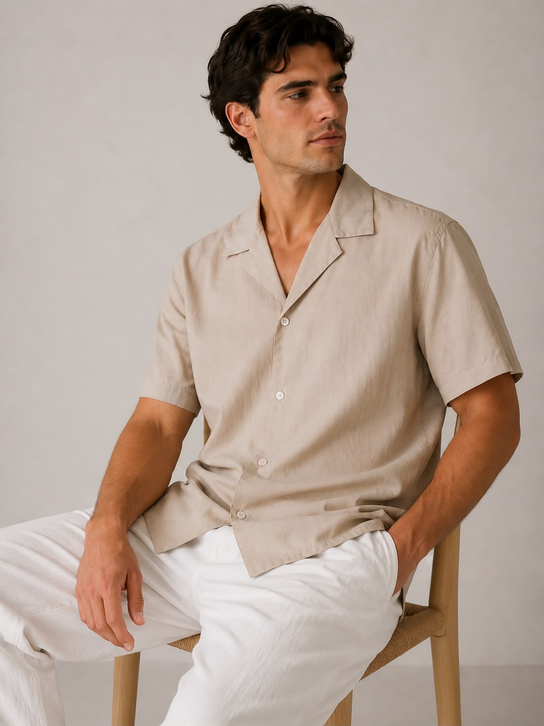 Camicia mezza manica collo Bowling