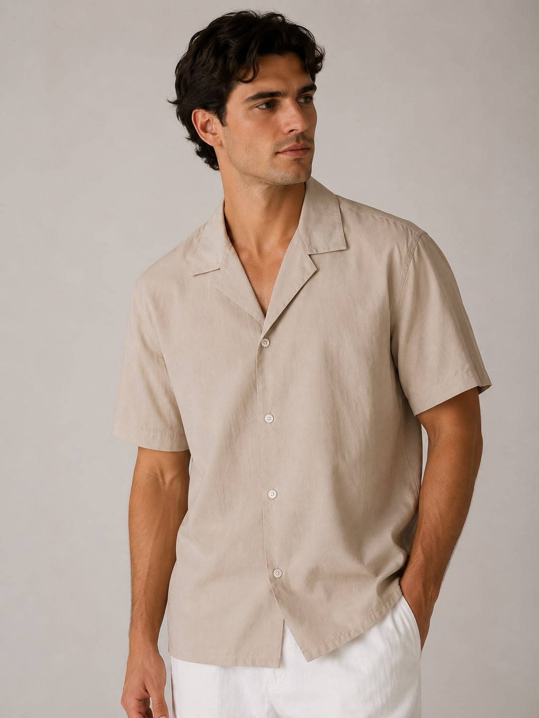 Camicia mezza manica collo Bowling