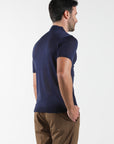 Half sleeve Perforated Thread Polo - Blue