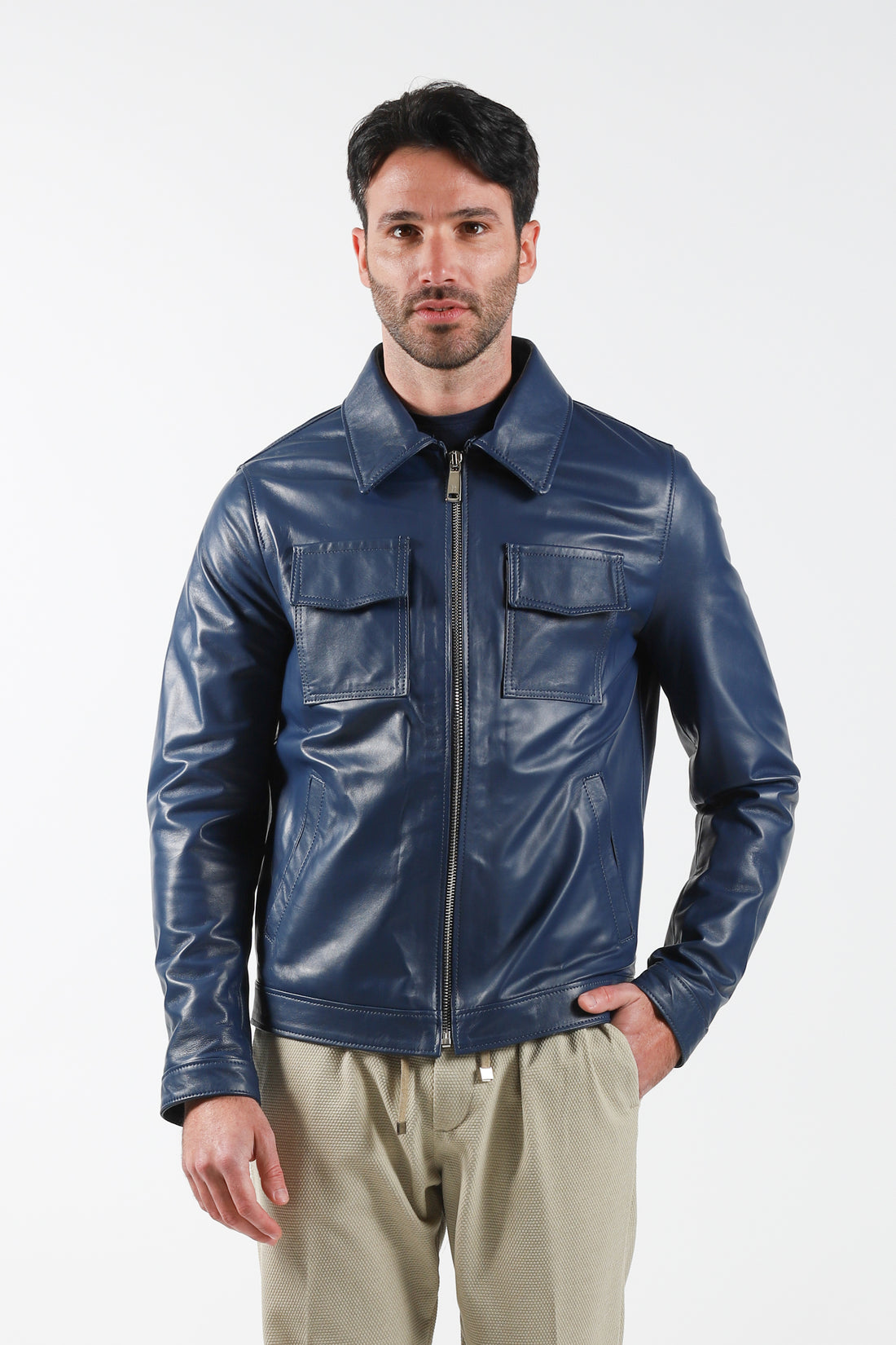 Shirt model leather jacket - Blue