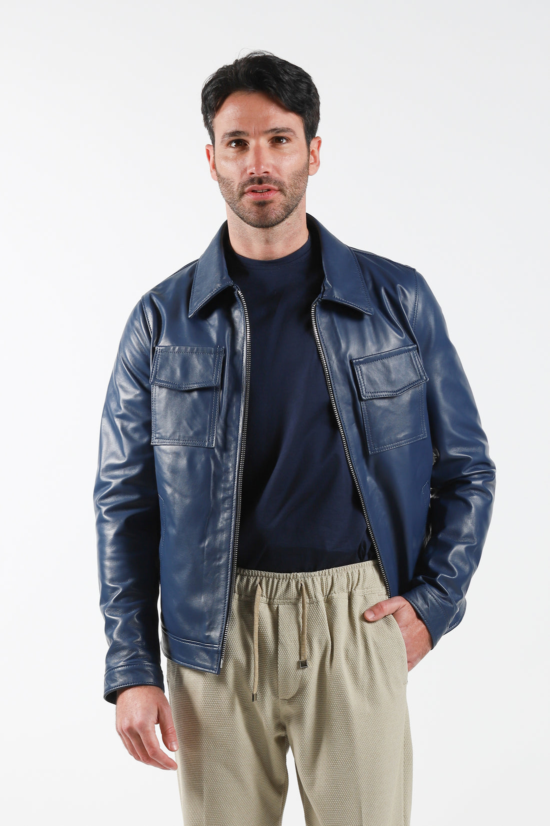 Shirt model leather jacket - Blue