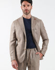 Single-breasted linen effect suit in Beige color