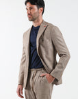 Single-breasted linen effect suit in Beige color