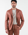 Single-breasted linen-effect suit in the color of Tegola