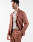 Single-breasted linen-effect suit in the color of Tegola