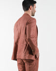 Single-breasted linen-effect suit in the color of Tegola