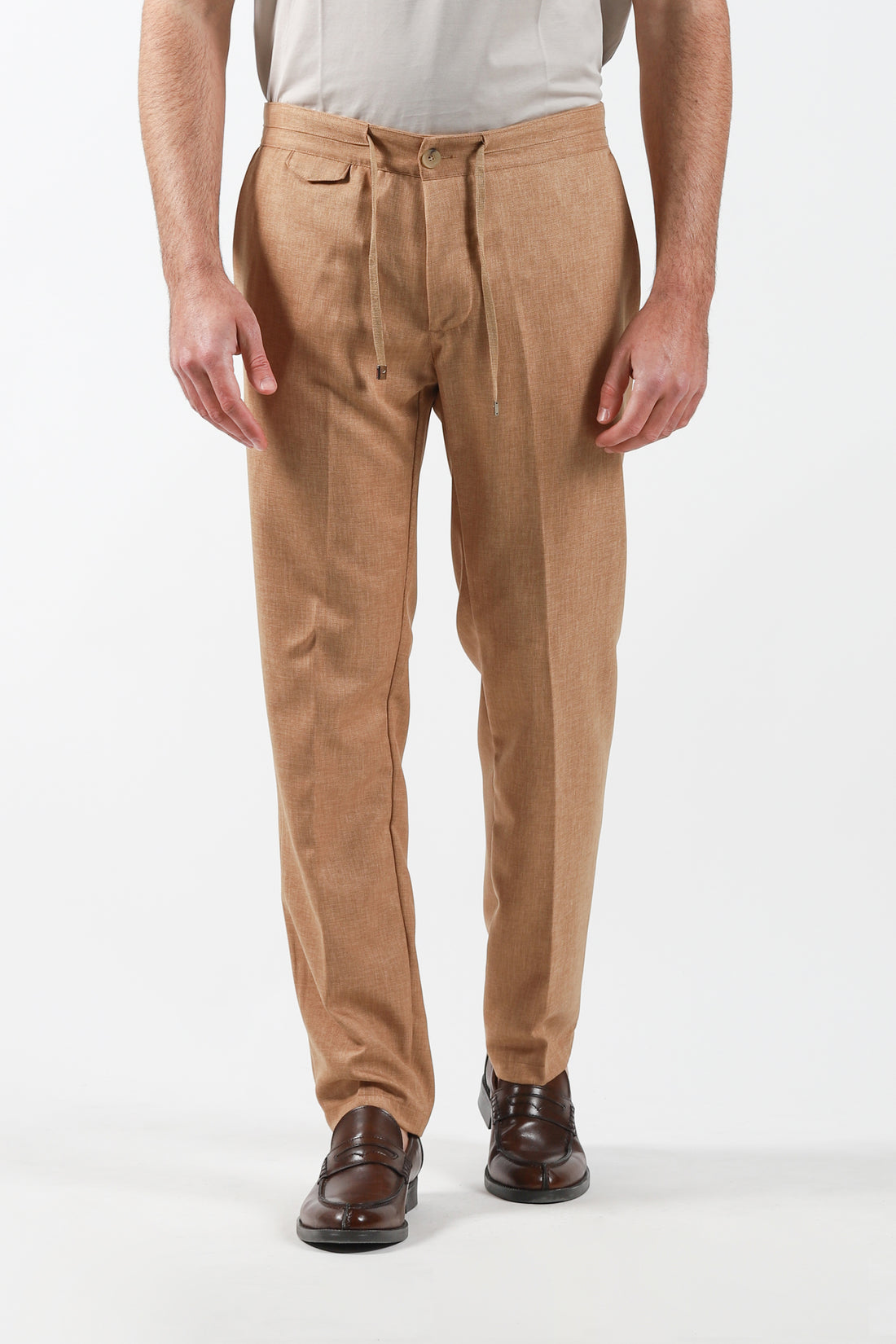 Pantalone con laccio tessuto effetto lino - Tegola