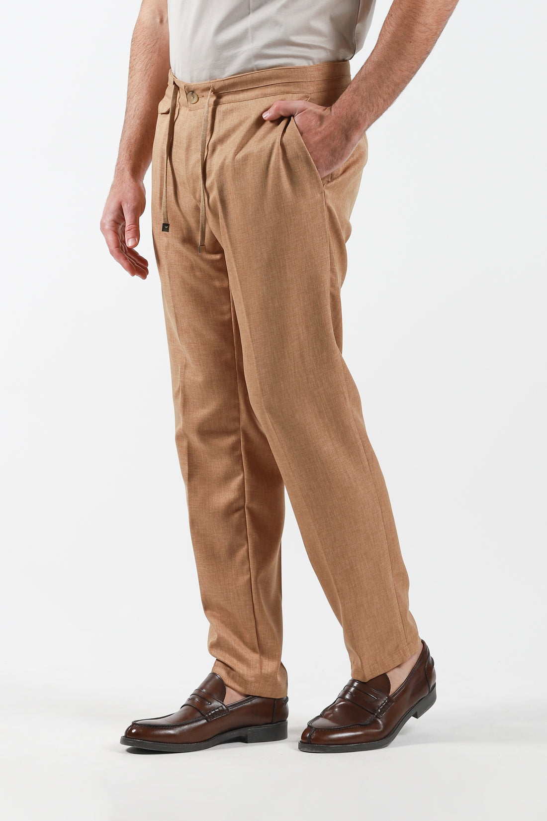 Pantalone con laccio tessuto effetto lino - Tegola