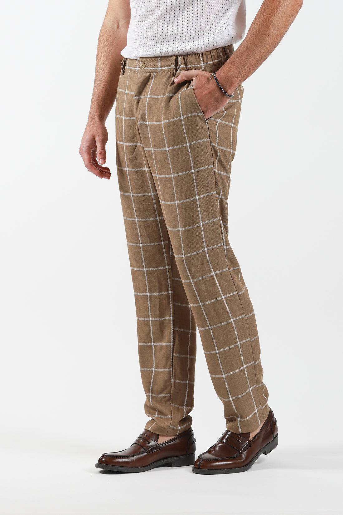 Side elastic squared trousers - Beige