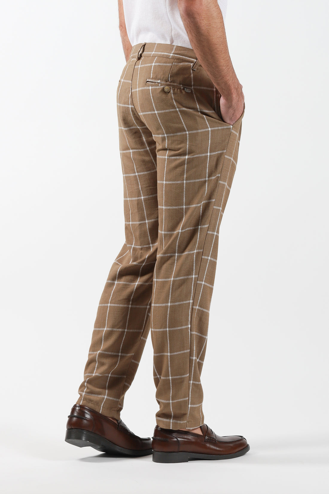 Pantalone quadro elastico laterale - Beige