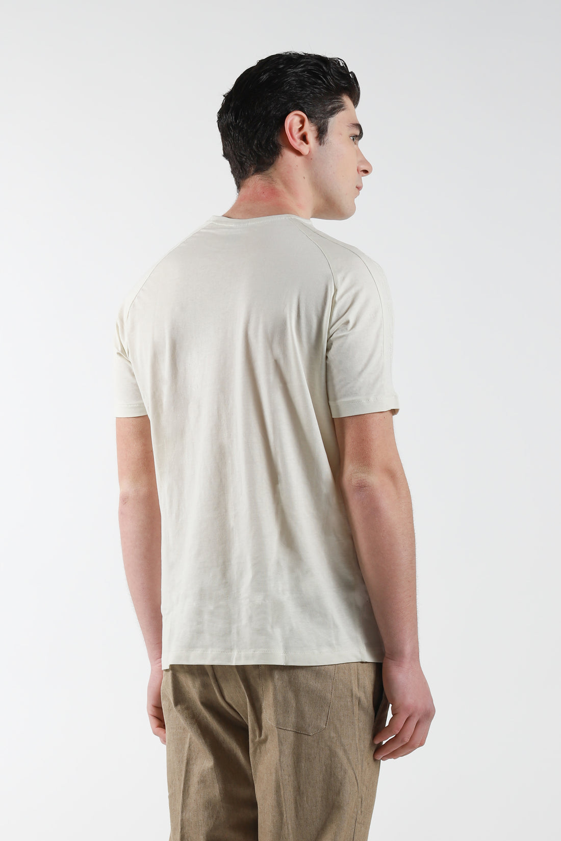T-Shirt giro collo con stampa sulla spalla - Beige