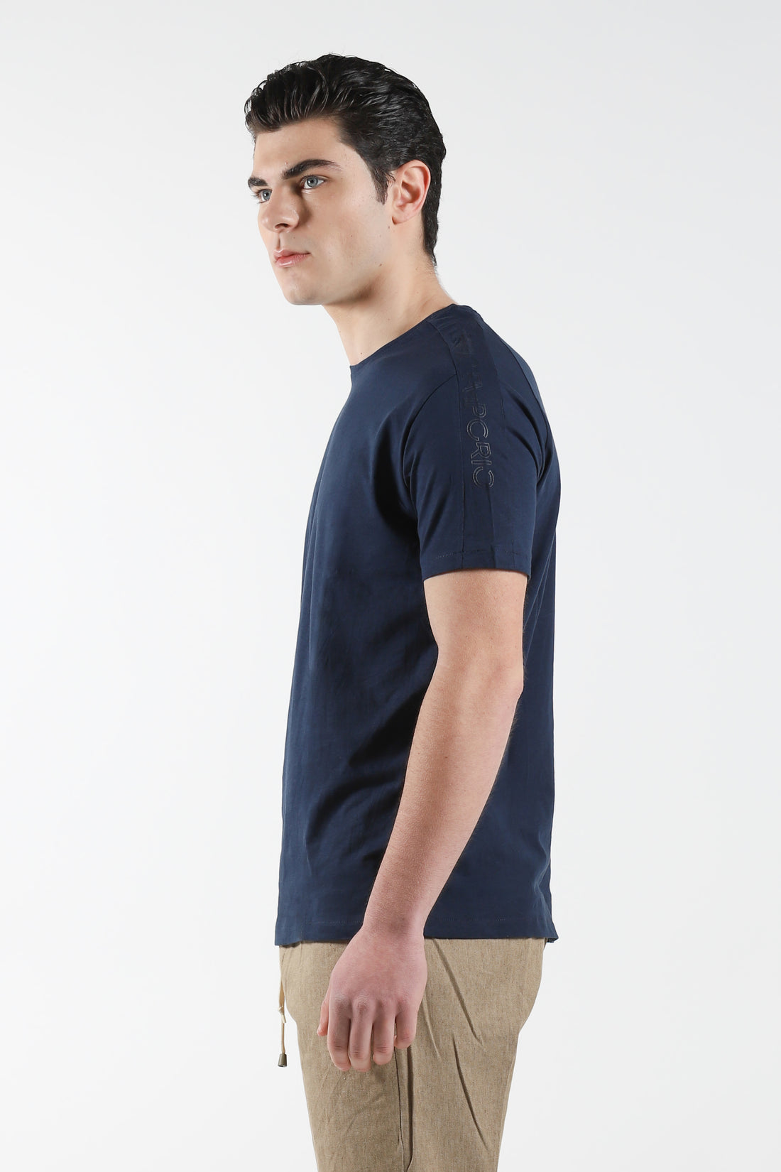 Round neck T-Shirt with shoulder print - Blue