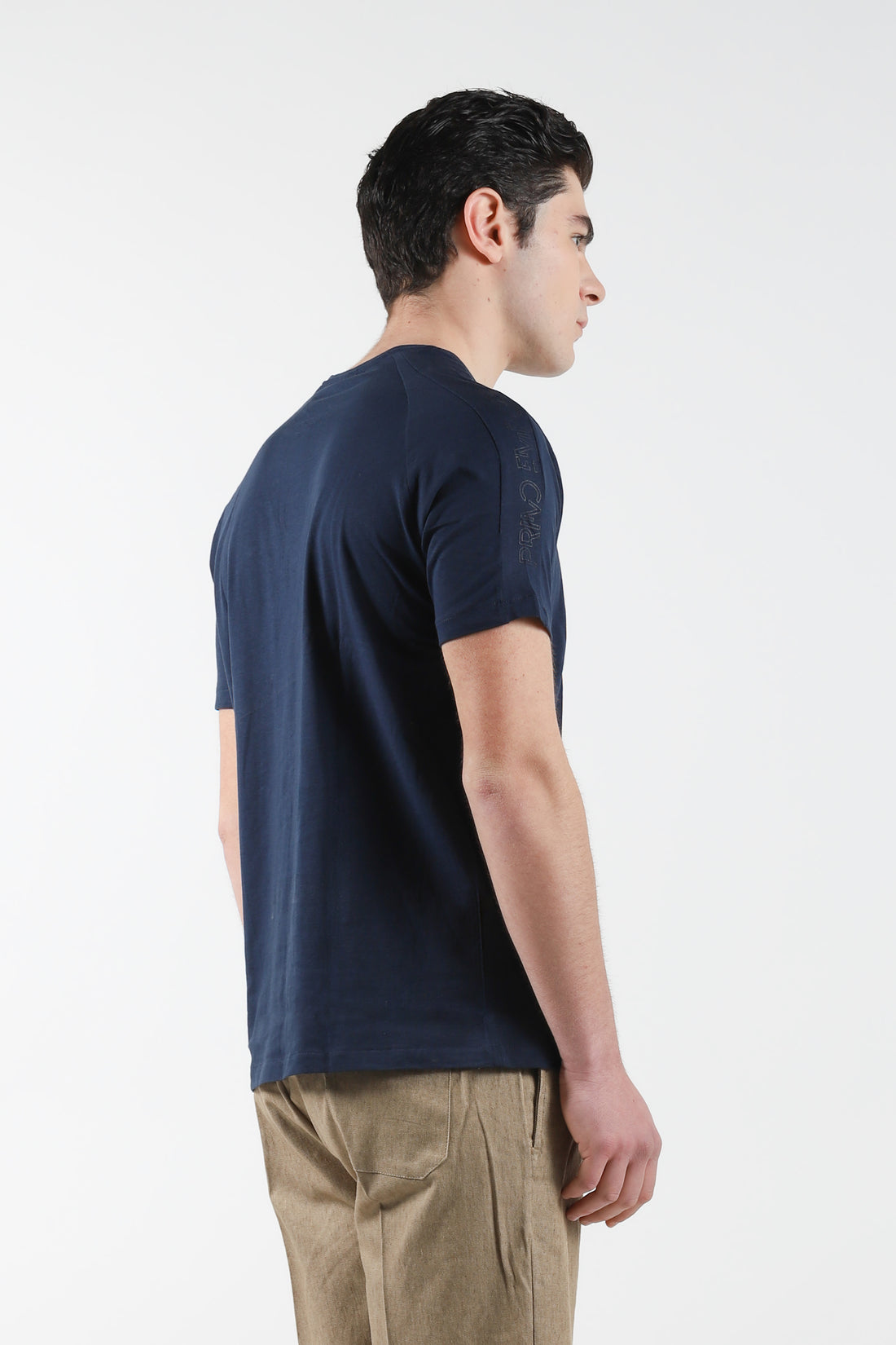 T-Shirt giro collo con stampa sulla spalla - Blue