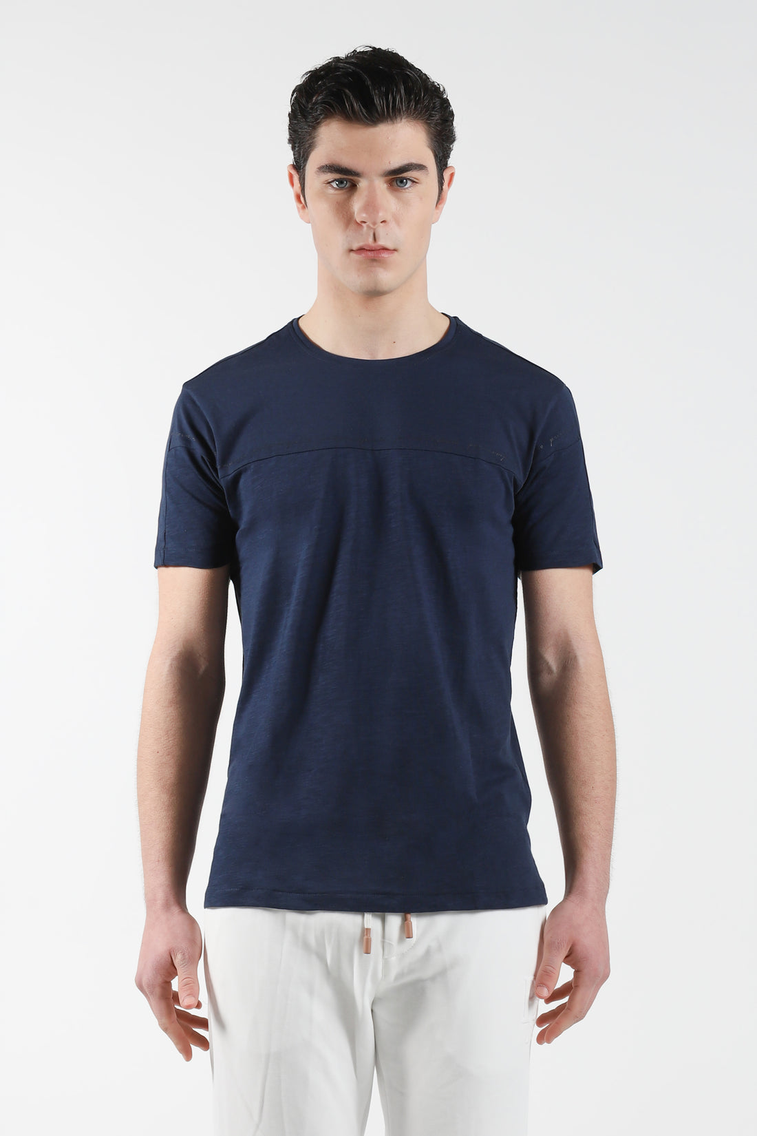 Round neck T-Shirt with color on color print - Blue