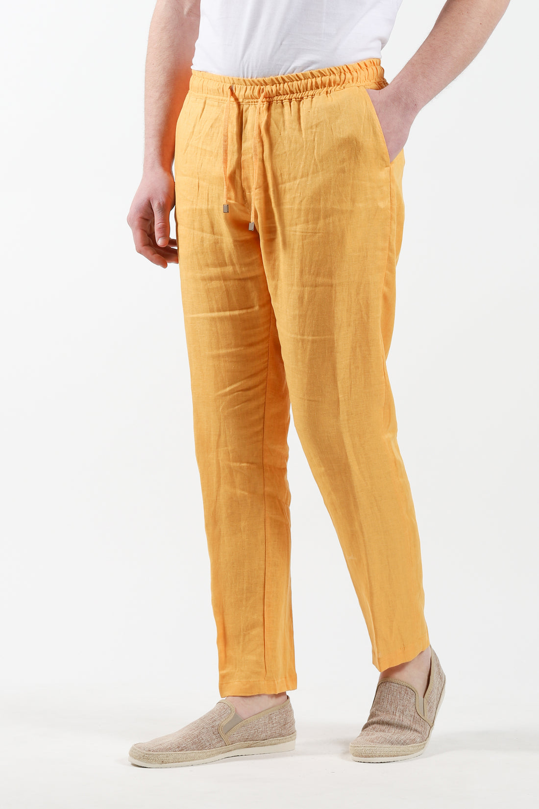 Linen trousers with drawstring - Ochre