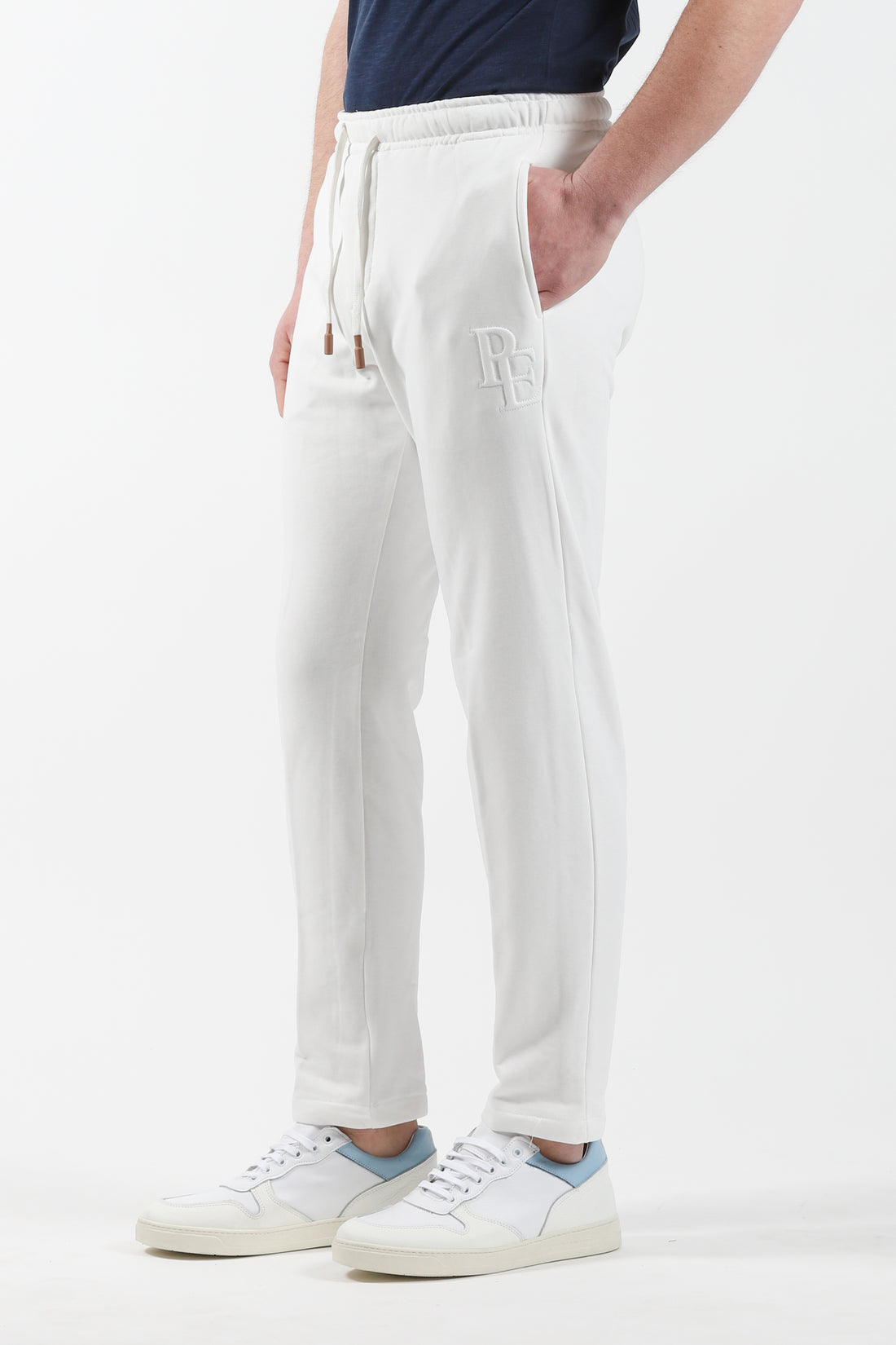 Tracksuit trousers with embossed logo drawstring Cream