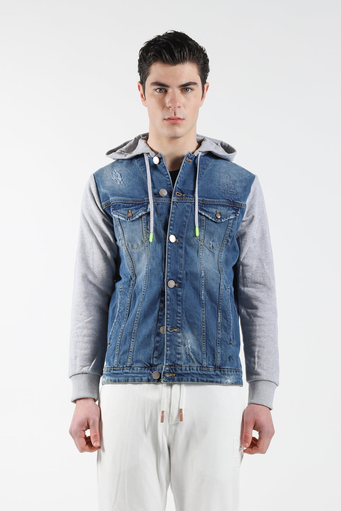 Primo Emporio Giubbino jeans con Cappuccio maniche in Felpa