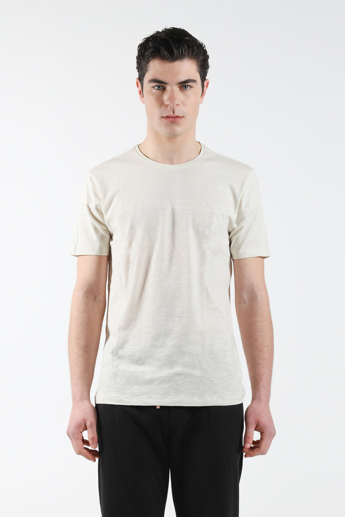T-Shirt giro collo con stampa colore su colore - Beige