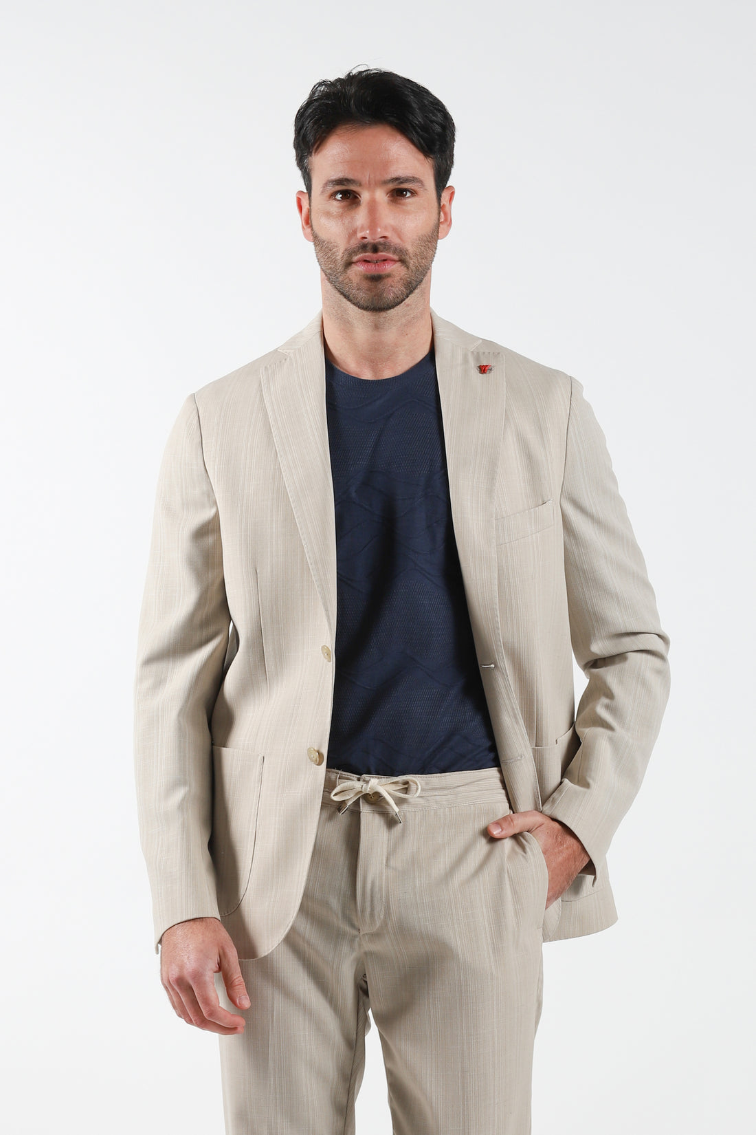 Striped effect single-breasted suit - Sand
