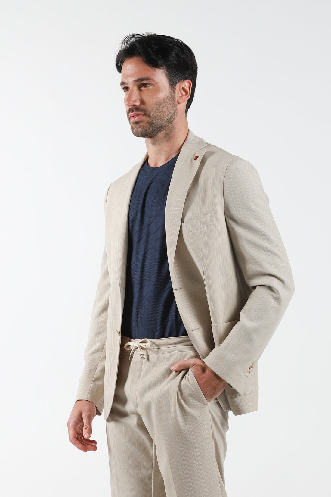 Striped effect single-breasted suit - Sand